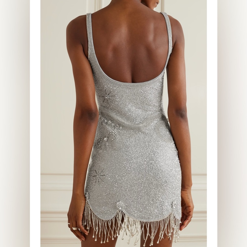 CLIO PEPPIATT Charm fringed embellished stretch-mesh mini dress - Silver M - Picture 2 of 8